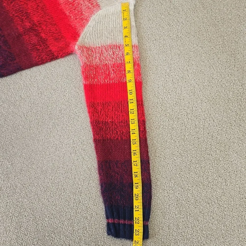 American Eagle Ombre Tan Red Blue Stripe Mock Neck Cozy Sweater - Size Medium - Picture 11 of 13